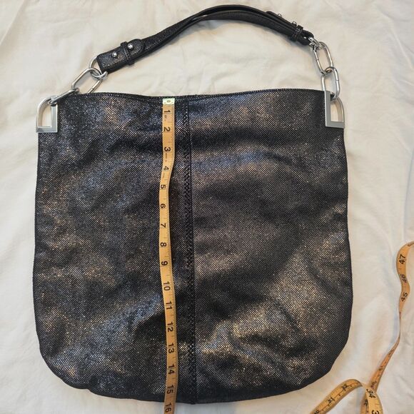 Badgley Mischka Designer Gray Suede Silver Hobo Shoulder Bag Dark Romance Boho - Picture 8 of 8